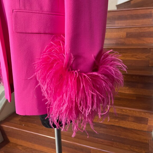 Zara Medium Hot Pink Blazer Jacket With Feathered Cuffed Sleeves Lined NWT - Picture 5 of 11